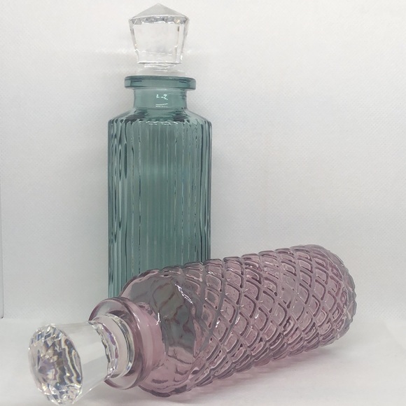 Seafoam Blue Green & Purple Lilac Glass Jars with Clear Crystal Tops NWT 6.5” - Picture 5 of 8